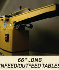 Six Inch Jointer With Three Auto-Set High Speed Steel Knives, 1 HP Single Phase 115/230V, 66 In Infeed and Outfeed Tables