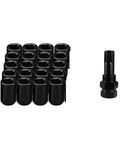 Beefy Twenty Piece Extended Wheel Lug Nuts Set For Racing Steel Hub M12x1.25 And M12x1.5 Threads 32mm Length, black finish