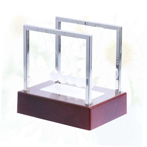 Glowing Pendulum Desk Decor Newton's Cradle Ornament For Home Office Demonstrates Physics Energy Conservation Battery Operated Fun Requires 4 AA Batteries Not Included, silver frame on red base.