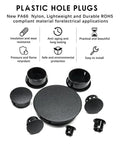 50 Pack Black Plastic Hole Plugs Half Inch 13 Mm Flush Type Snap In Locking Tube Plugs Knockout Seal End Caps Made Of RoHS Compliant Nylon for Furniture Cabinets Fencing Posts and Pipes