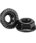 Top Shelf 1/4-20 Serrated Flange Hex Lock Nuts 100 Pack 304 Stainless Steel 18-8 close-up showing serrated flange design.