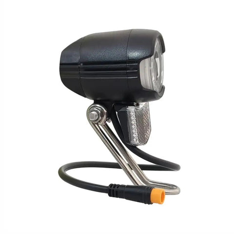 Bright LED Bike Headlight With Built In Horn Waterproof 3 Pin Connector 36V 48V Compatible Front Light For Night Riding MTB And Electric Bicycle Durable All Weather Visibility For Safe Urban Or Off Road Rides
