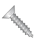 Illustration of 18-8 Stainless Steel Sheet Metal Screw With Plain Finish, Flat Head Undercut 82 Degrees, Phillips Drive, Type AB Point.