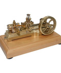 Mini Retro Horizontal Steam Engine Model Kit With Dope Brass Construction Reciprocating Double Acting Cylinder on wooden base