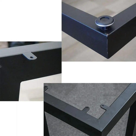 Close-up details of Set Of Two Built Like A Tank Modern Kitchen Dining Table Legs Heavy Duty Steel Bench Base with leveling feet.