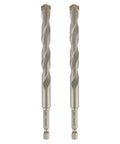 Two 7/16-inch x 6-inch masonry drill bits with hex shanks; steel bits for concrete and brick.