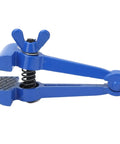 50mm Hand Vise For Machinists And DIYers, Cast Steel Clamp Tool With Locking Jaw And Non Slip Grips, blue hand vise open view for small workpieces