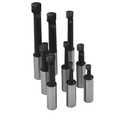 Hardcore Shop Floor 1/2 Inch Shank Boring Bar Set With Nine Piece Carbide Tips For Dead Nuts Accurate Internal Cutting On Beefy Engine Mill Lathe Rigs