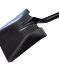Heavy Duty Square Point Shovel With 14 Gauge Steel Head And Long Fiberglass Handle For Landscaping And Gardening, close-up of steel head.