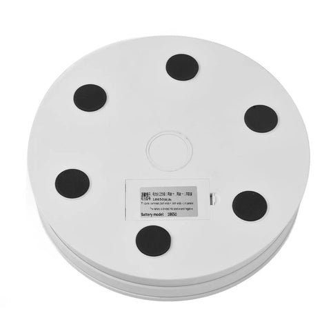 Top Notch 10 Inch Electric Photography Turntable base showing white surface and rubber feet for stability, perfect for product shoots.
