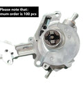 Heavy Duty Dual Automotive Vacuum Pump Assembly With Rock Solid Silver Build For Reliable Fluid Transfer Compact Industrial Setup close-up angle showing metal housing and connectors.
