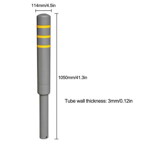 No Sweat Installation Heavy Duty Steel Safety Bollard Pour In Place Post With Vivid Reflective Strips, 114mm x 1050mm size.