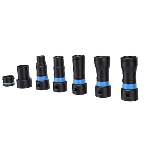 Eminchu 5 Pack Vacuum Hose Adapters Dust Collection Quick Connectors With Rotating Clips Exhaust Valve displaying various sizes.
