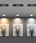 Dual Head LED Downlight Kit 6 Pack With Matte Black Baffle Trim, Slick Recessed Ceiling Spotlights, Smooth Aluminum Housing For Clean Indoor Vibe, Neutral Light Glow, No Sweat Install displaying 3000K, 4000K, 6000K light hues.