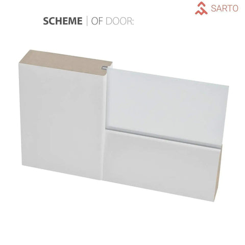 Cross-section of Quadro 4002 Interior Barn Bypass Sliding Doors With Frosted Glass In White MDF material scheme