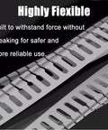 Close-up of Solid Grey PVC Conduit Trunking With Secure Snap Fit Cover For Ultimate No Fuss Wire Management, showing flexibility and slots.