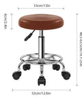 Brown PU Leather Rolling Stool With Wheels Footrest 360 Degree Swivel Height Adjustable Chair For Home Office Drafting Spa Salon Massage