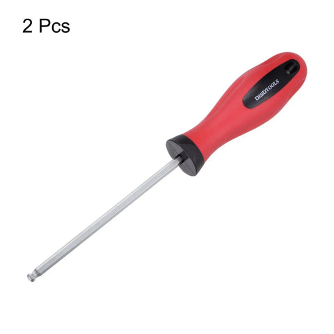 Two Piece Magnetic Ball End Hex Screwdrivers Set 5mm Hex 120mm Rod 9 Inch Total Length S2 Steel Chrome with red handle