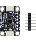 Top view of VL53L4CD ToF distance sensor module with I2C interface, suitable for robotics, drones, smart devices. Includes pin headers.