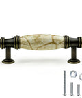 Straight Up Premium Set Of Twenty Antique Brass Cabinet Drawer Pulls Featuring Real Deal Brown Marble Ceramic Handles And Three Inch Screw Spacing For Home Makeovers, single handle with screws.