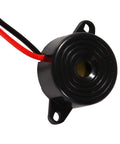 Close-up of DC 3 To 24V Piezo Buzzer Alarm For Continuous Sound Active Piezo Transducer With 100mm Cable, black casing visible