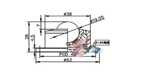 Technical drawing of Universal Ball Casters With Spring Damping And No Sweat Setup Heavy Duty 70 Kg steel ball size 19.05mm.
