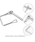 Close-up view of a Five Sixteenth Inch By Two Inch Trailer Hitch Pin Set Ten Pack Built Tough Carbon Steel Zinc Plated Rust Resistant Locking Pin.
