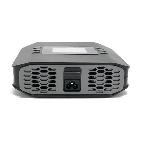 Back view of K4 Smart Dual Charger With 400W AC And 600W DC Per Channel Powerhouse Dual Channel Charger showing vents and power port.