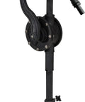 Heavy Duty Rotary Barrel Pump Built Like A Tank With Rust Proof Stainless Steel And PPS Components Fits 15 To 55 Gallon Drums Via Standard Two Inch Bung Opening For No Sweat Chemical Transfers - side view showing handle and spout.
