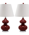 Red Double Gourd Glass Table Lamps Set Of 2 24 Inch Tall With White Cotton Shades Modern Contemporary Home Office Bedroom Living Room Lighting LED Bulbs Included Perfect For Nightstand And Desk, shown in a pair with white shades.