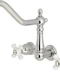 Heritage Style Wall Mount Roman Tub Faucet Filler Solid Brass No Drip Ceramic Disc Cartridge Polished Chrome Finish 7 GPM