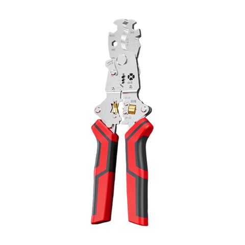 Heavy Duty 12 in One Multi-Tool Wire Stripper For Car Wiring And Electric Jobs Folding Crimping Pliers with red ergonomic handles