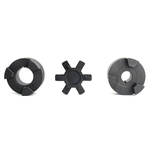 3/4 To 1-1/4 Inch L100 L-Jaw Coupling Set With Buna N NBR Rubber Spider For Wood Splitter Includes Two Halves And Insert Bore Range 3/4 To 1-1/4 Inch Keyways 3/16 And 1/4 Set Screws Heavy Duty Industrial Grade, three-piece coupling set