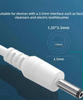 Close-up of a white USB to DC cable 3.3ft for hydrogen water generators showing connection size details.