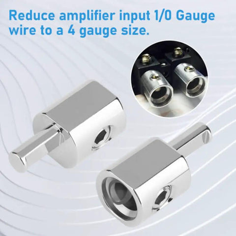 4 Pack 1/0 To 4 Gauge Wire Reducer For Car Audio Power Amp Terminal Aluminum Nickel Plated Beefy Heavy Duty Connector For Quick Install And Clean Grounding, 1/0 to 4 gauge