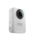8K Panoramic 360 Camera For Vlogs And Adventure Shots With 1 Inch Sensor Equivalent 100MP High Resolution Waterproof Action Cam 105GB Built In Storage Bullet Time Broad Compatibility Epic Travel Vlogs Ready shown in side view close-up.