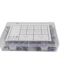 400 Pieces Black Aluminum Pop Rivets Kit With Ten Sizes One Eighth Inch Five Thirty Second Inch Three Sixteenth Inch Assorted Blind Rivets For Metal And Plastic With Handy Storage Case, showing labeled compartments and clear lid.