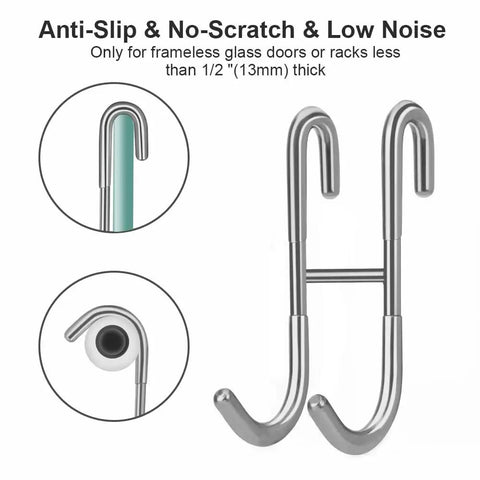 Drill Free Over Shower Glass Door Hooks 4 Pack In Polished Silver Made From SUS 304 Stainless Steel for frameless doors