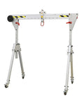 Heavy Duty Portable Gantry Crane 2200 Lb Capacity Foldable Aluminum Frame with swivel casters and adjustable height.