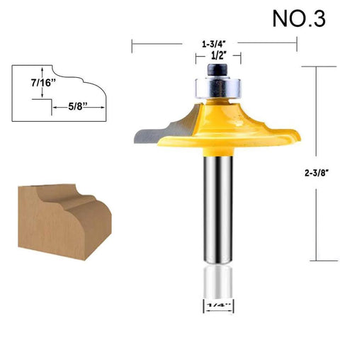 Four Piece One Quarter Inch Shank Router Bit Set For Door And Drawer Front Edging, Killer Ogee Bits, Thumbnail Bit, Round Over Bit