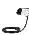 Heavy Duty CCS1 EV Charger Adapter With Five Meter Cable White Hella Tough Build sturdy connector with black cable coiled beside it.