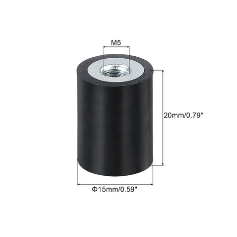 Eight Piece 15 By 20 Millimeter M5 Thread Rubber Mounts Vibration Isolators With Female Sockets For Quiet Shock Absorption And Stable Operation In Machines, Equipment, Audio, And DIY Projects, black rubber mount