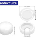 150 Pack White Plastic Screw Cover Caps With Snap On Hinge For Flush Mount Protection showing open and closed views, with size dimensions