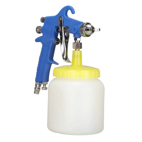Top Rated 1.5mm Stainless Steel Air Paint Sprayer For Automotive And Industrial Varnish Coating Knockout Atomization with yellow container.