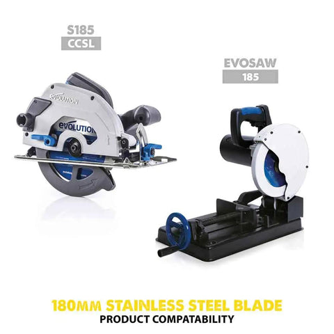 Evolution saws compatible with Stainless Steel Cutting Saw Blade 7-1/4 Inch 48-Tooth Dry Cut Technology for low RPM saws.