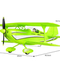 Classic Warbird RC Biplane For Adults And Beginners, 4CH 2.4G Remote, Brushless Motor, EPP Foam Airplane angle view with dimensions