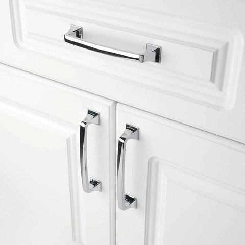 10 Pack 5 Inch Polished Chrome Kitchen Cabinet Pulls And Handles Set Solid Metal Contemporary Square Arch Cabinet Hardware installed