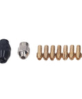 Super Cool Hilitand Brass Drill Chuck Adapter With Keyless Design And Eight Sweet Collet Sizes From One Thirty Second To One Eighth Inch For Woodworking And Engraving Projects That Are Totally Awesome, featuring eight brass collets and adapter.