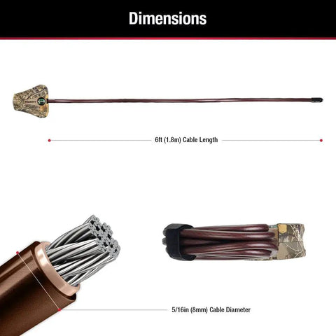 Diagram showing dimensions of Keyed Alike Python Trail Camera Locking Cables Six Foot Camouflage Adjustable Outdoor Security Lock Set.