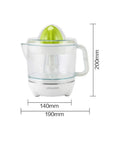 BXFirs Electric Masticating Juicer For Citrus Fruits Lemon Orange Grapefruit Press With Easy Clean Spout 45W Squeezer Machine with dimensions.